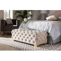 Baxton Studio TSFOT028-Light Beige/Gold-Otto Avara Glam and Luxe Light Beige Velvet Fabric Upholstered Gold Finished Button Tufted Bench Ottoman